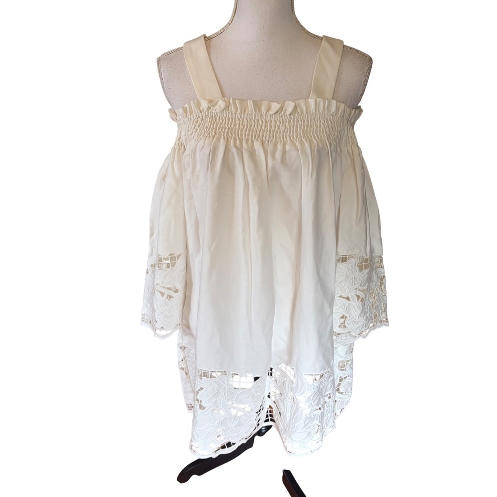 Kendall & Kylie NWT White Off Shoulder Lace Trim Mini Dress Size XS Boho Cottage